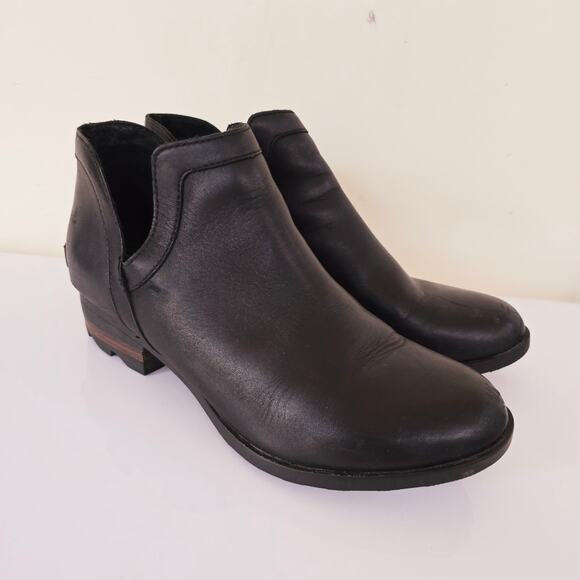 Sorel Lolla II Cut Out Bootie Black Leather Ankle Boots Women's Size 9.5 - Picture 4 of 10